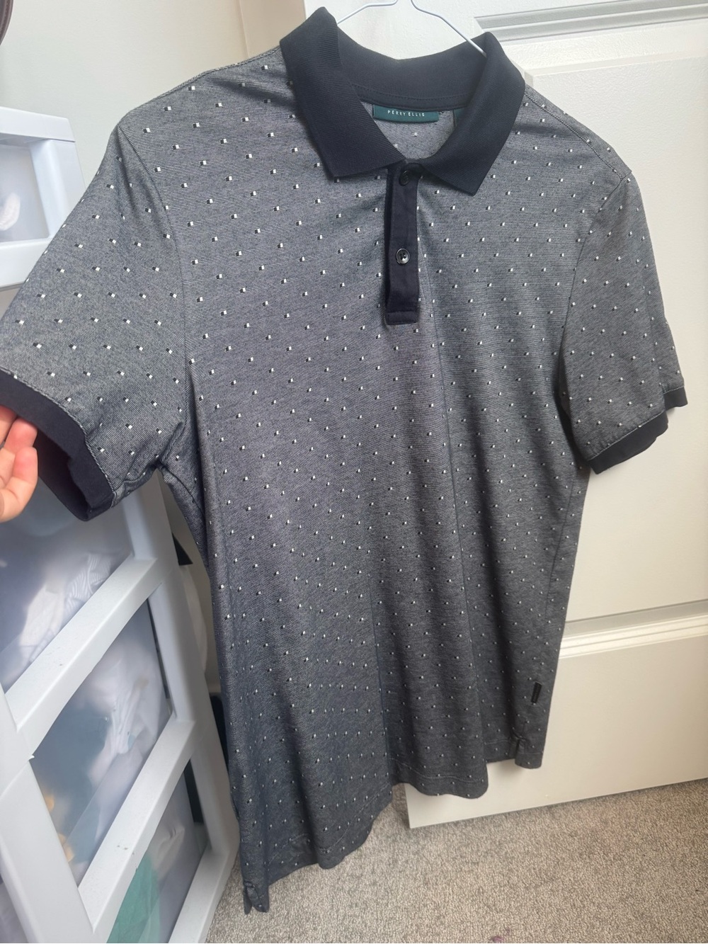 Perry Ellis Gray Polo with Black Collar and Cuff Detail